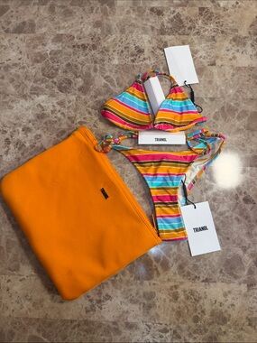 triangl swimwear Multicolor Striped Bikini with Orange Pouch